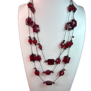 Multi-Strand Ruby Beads Statement Necklace